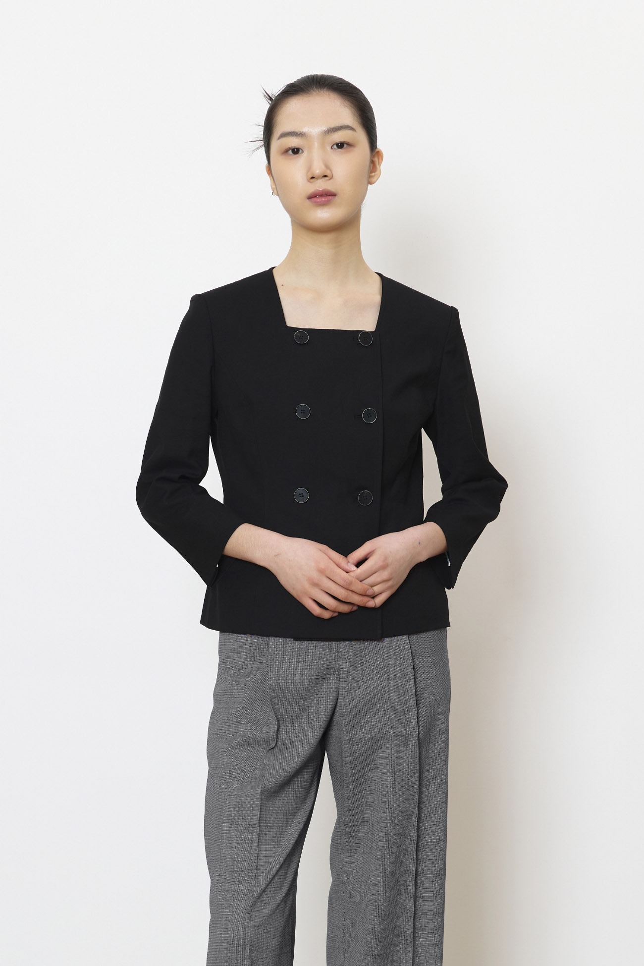 Square neck french linen jacket